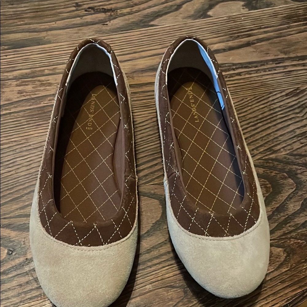 Lands' End Brown Quilted Flats